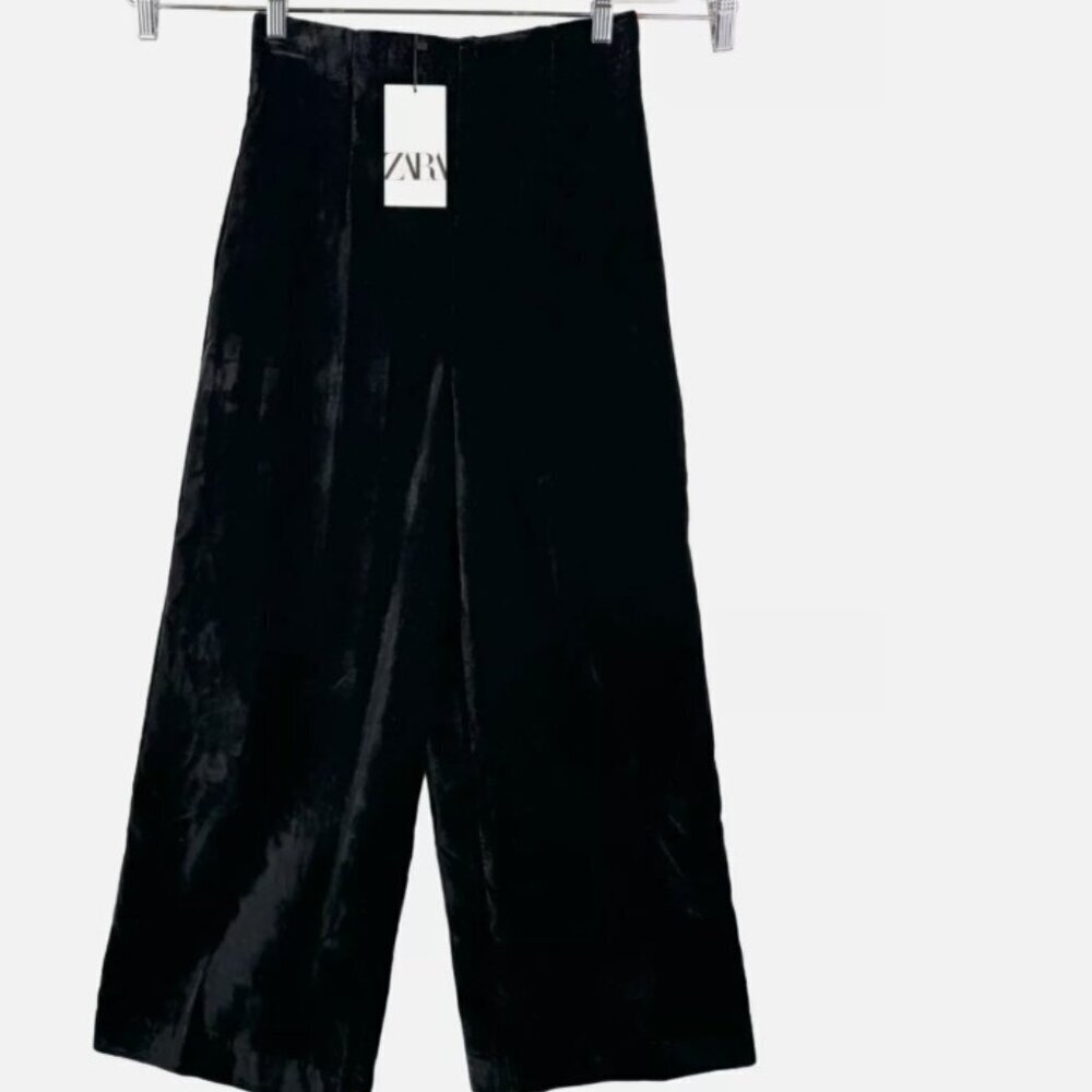 Zara Velour wide crop pull on pants black preppy 90s SIZE XS 4786/287/800